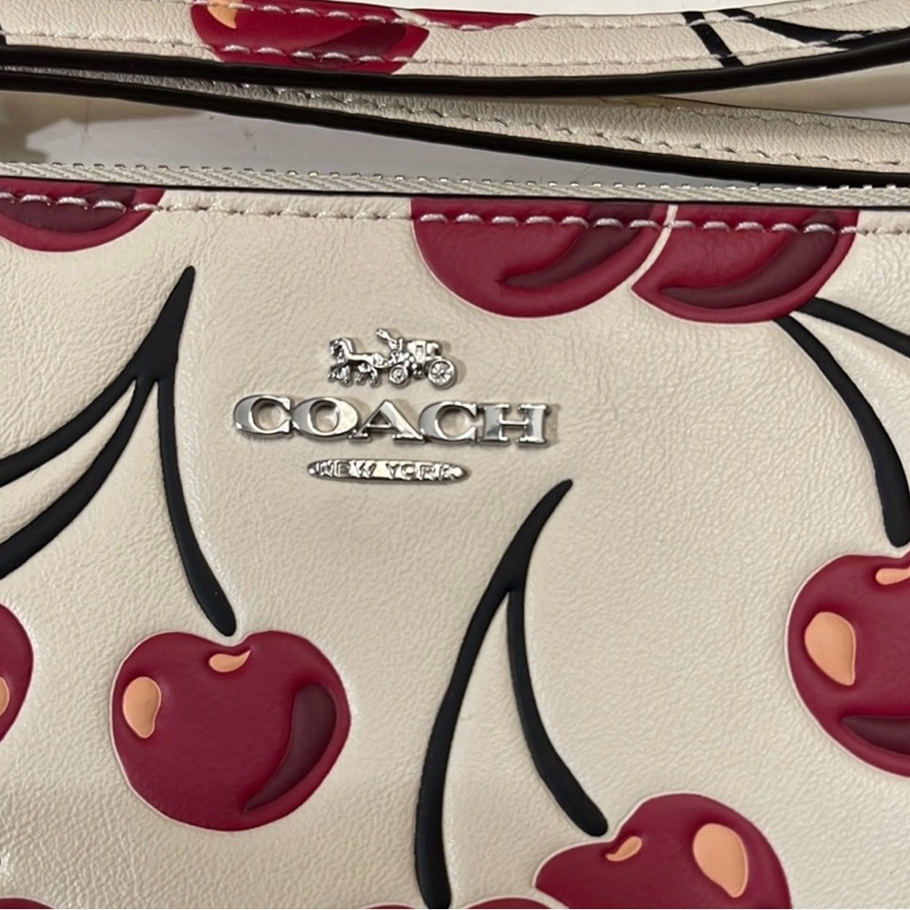 Coach Cream and Red Cherry Print Clutch - Picture 3 of 5